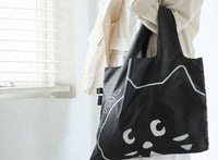 日系驚訝貓可折疊購物袋買菜包雙面圖案，可印公司 Logo 或圖案